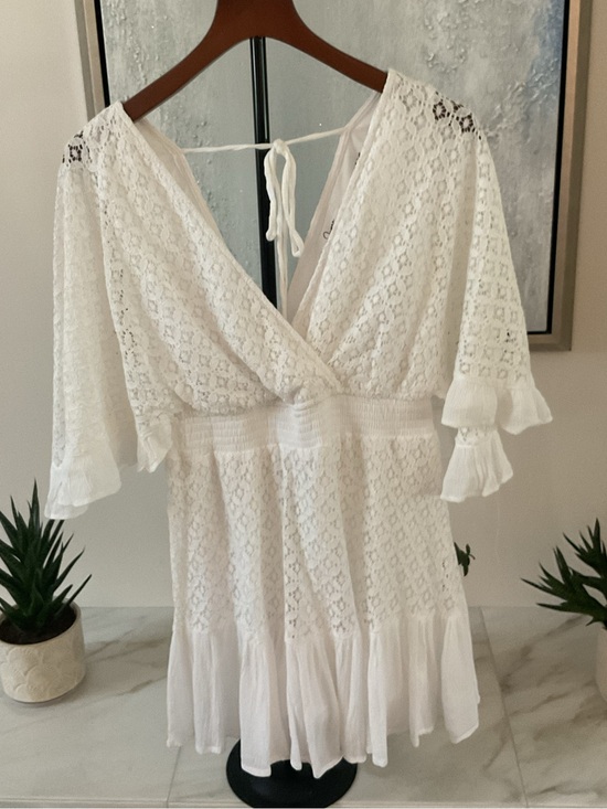 JAPNA Dresses & Skirts - Japna Boho White Lace V-Neck Ruffle Romper .